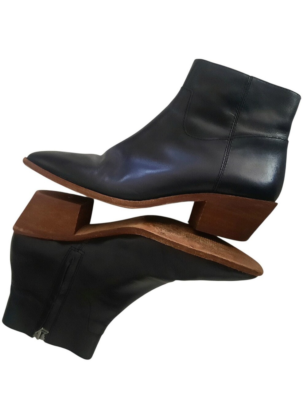 MADEWELL #K5307 Black Leather Charley Western Pointed Toe Zip-Up Ankle Boot Sz 7